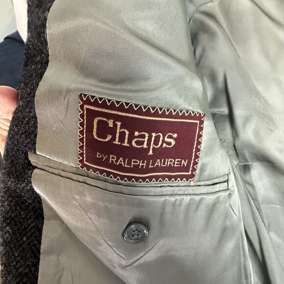 Ralph Lauren CHAPS 38R Heavy Tweed Sport Coat Black & Gray w/ Green Check VTG - Picture 9 of 14